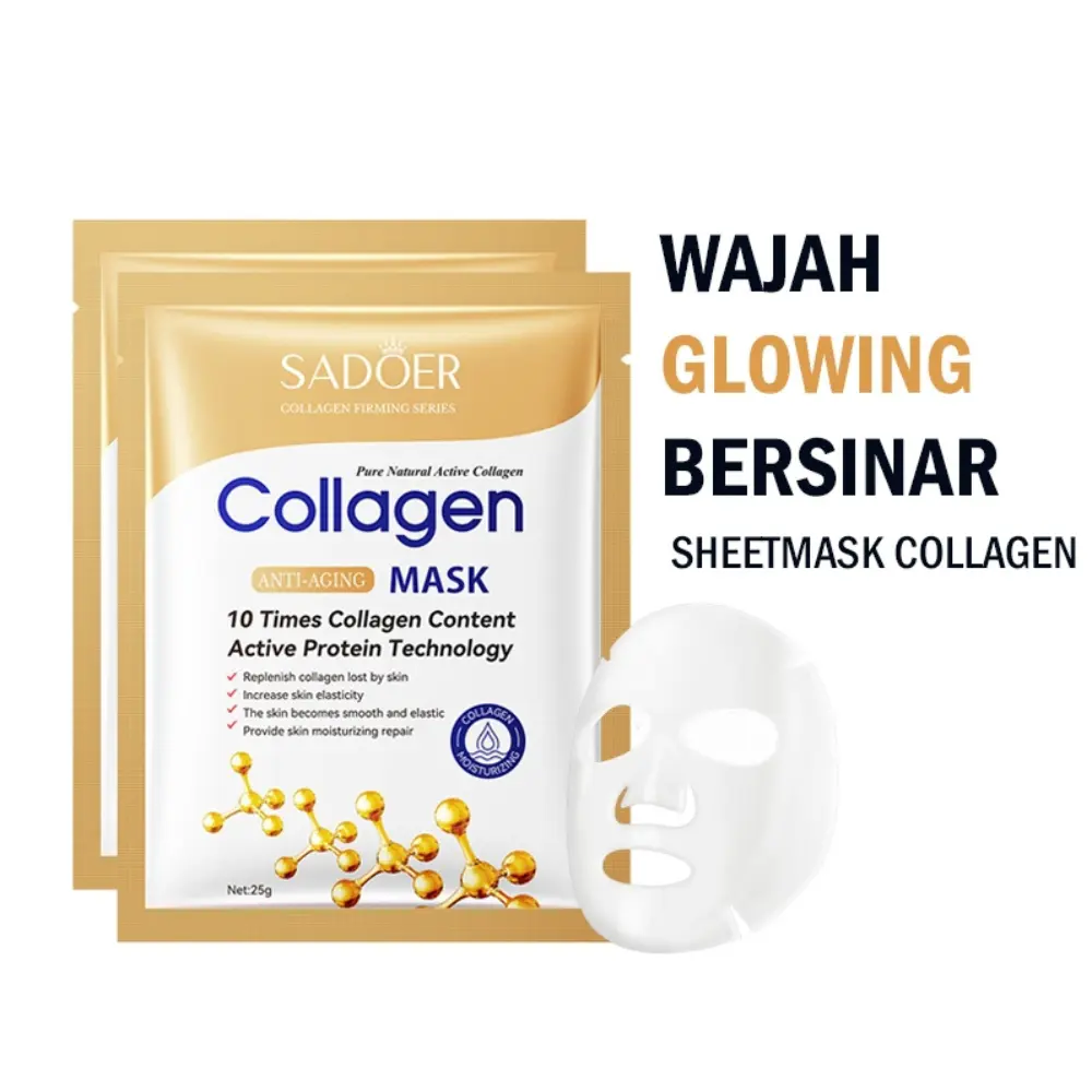 SADOER Masker Collagen Essence Face Mask Masker Wajah Hidrasi Kulit Kering Anti Penuaan Anti Aging Kerutan Perawatan Mencerahkan Berminyak Hitam Mengencangkan Pencerah
