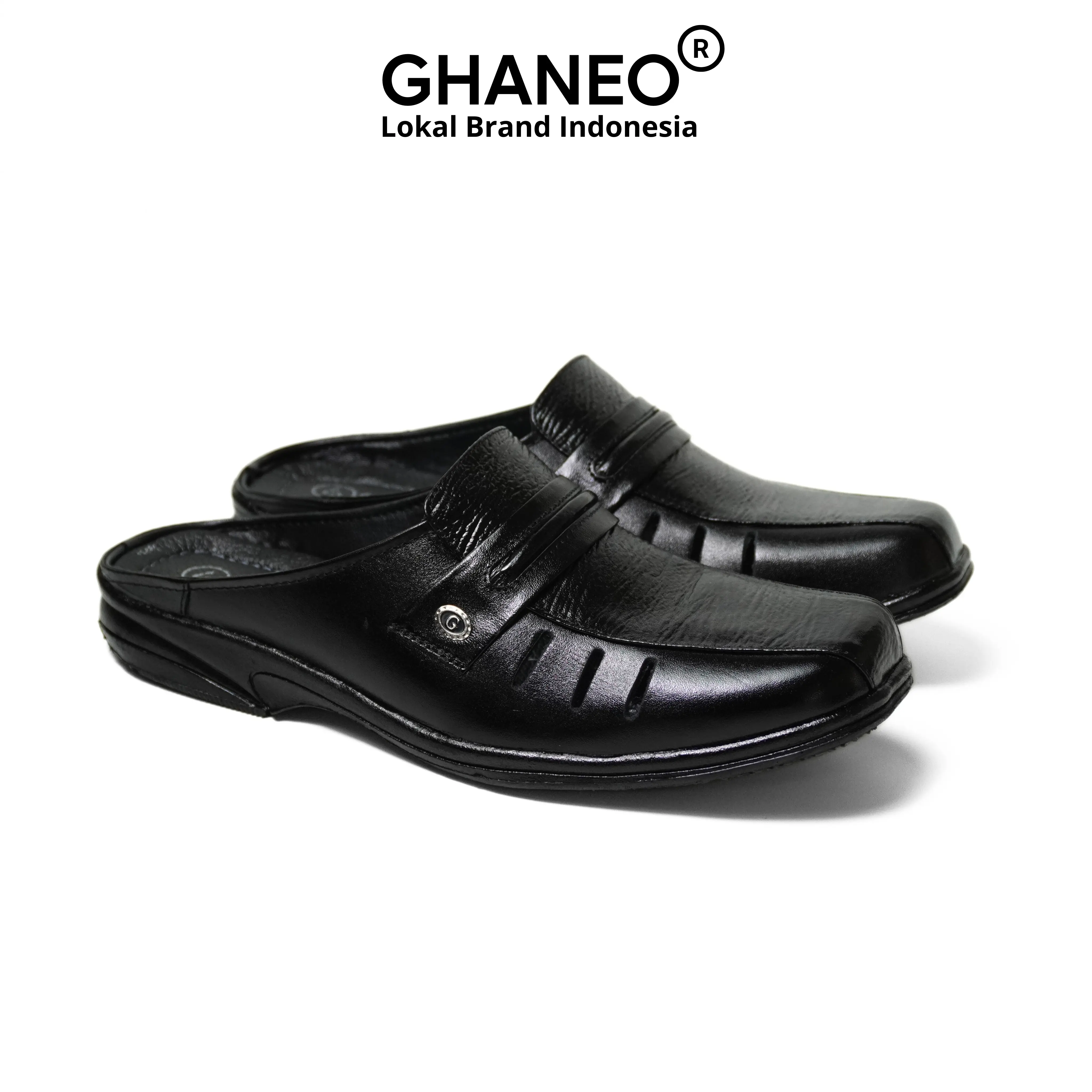 Ghaneo - Sepatu Slop Pria Bustong Kasual Sendal Selop Kulit Asli SK-01