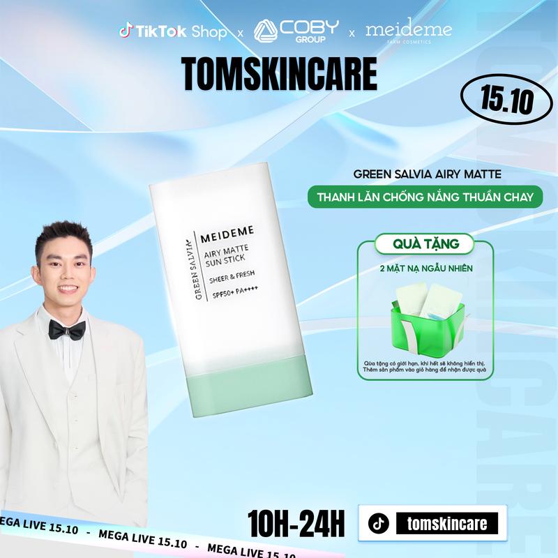 Chống nắng dạng thanh lăn Meideme Green Salvia Airy Matte Sun Stick 18gram (Tặng 2 Mask Ngẫu Nhiên 23g)