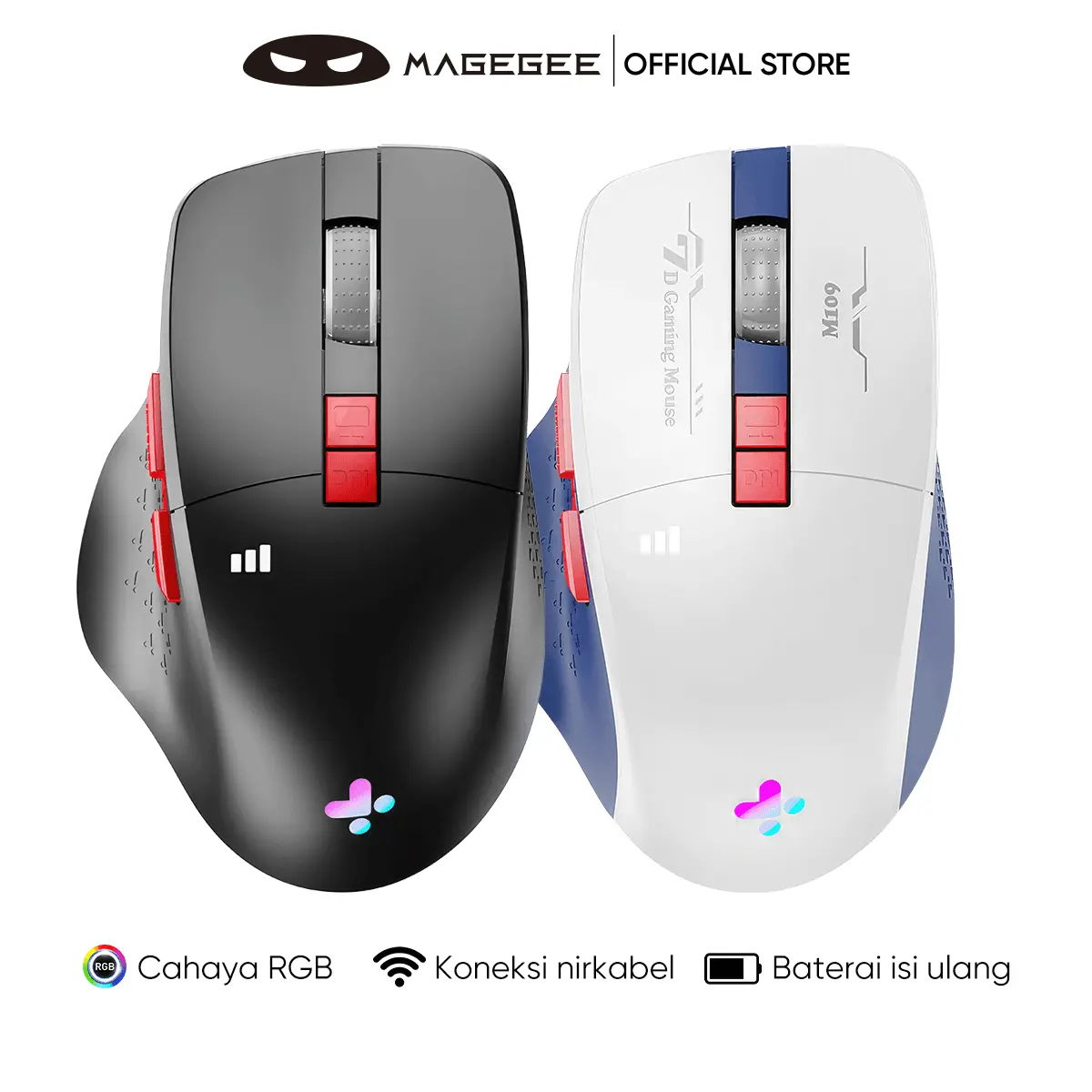 MAGEGEE Mouse Wireless Gaming Rechargeable Baterai RGB Light Type-C Fast Charging 1600DPI M109
