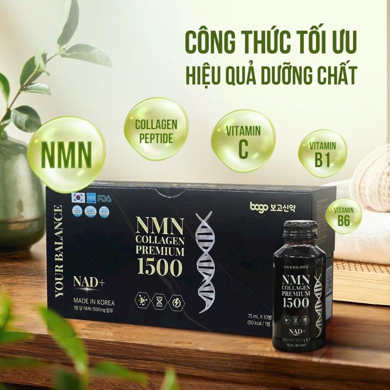 Nước uống NMN collagen Hàn Quốc++ Trắng da chống lão hóa bảo vệ da mịn màng căng bóng hộp 10 lọ x 75ml