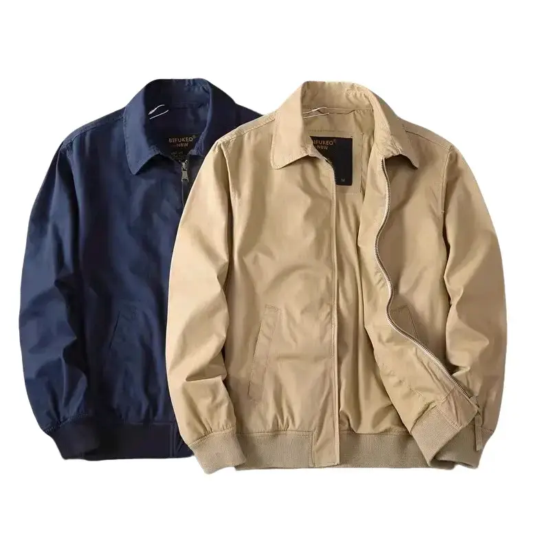 Jaket bomber pria kerah Lipat Jaket pria parasut jaket pria vintage jaket pria terbaru jaket pria polos Simpel Casual warna Putih Santai Polyester Bulu Blazer ghost  windbreaker