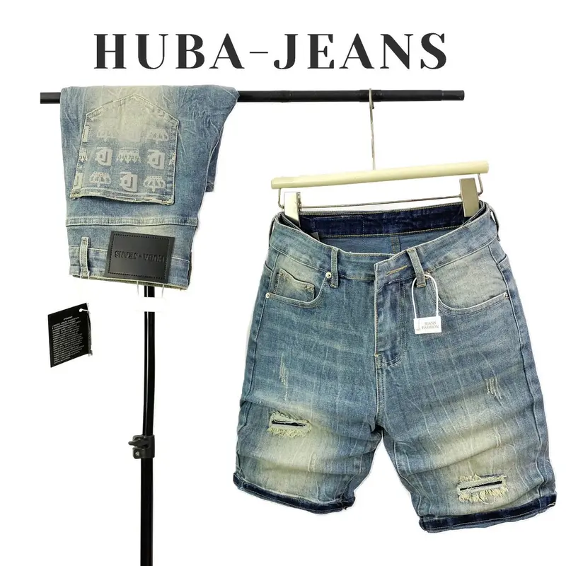 HUBA-JEANS (có BIGSIZE)Quần jean nam sọt wash Menswear Pants Denim quầntàntật quần purple quần biker quần icon thông thường khóa kéo có thể giặt máy khóa kéo Kem 3