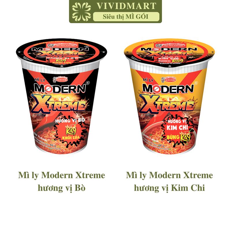 LY LẺ - ACECOOK - Mì ly Modern Xtreme 2 vị: Bò Kim chi Mì ly Modern Xtrem ăn liền Mì ăn liền Modern Xtreme 65g ly