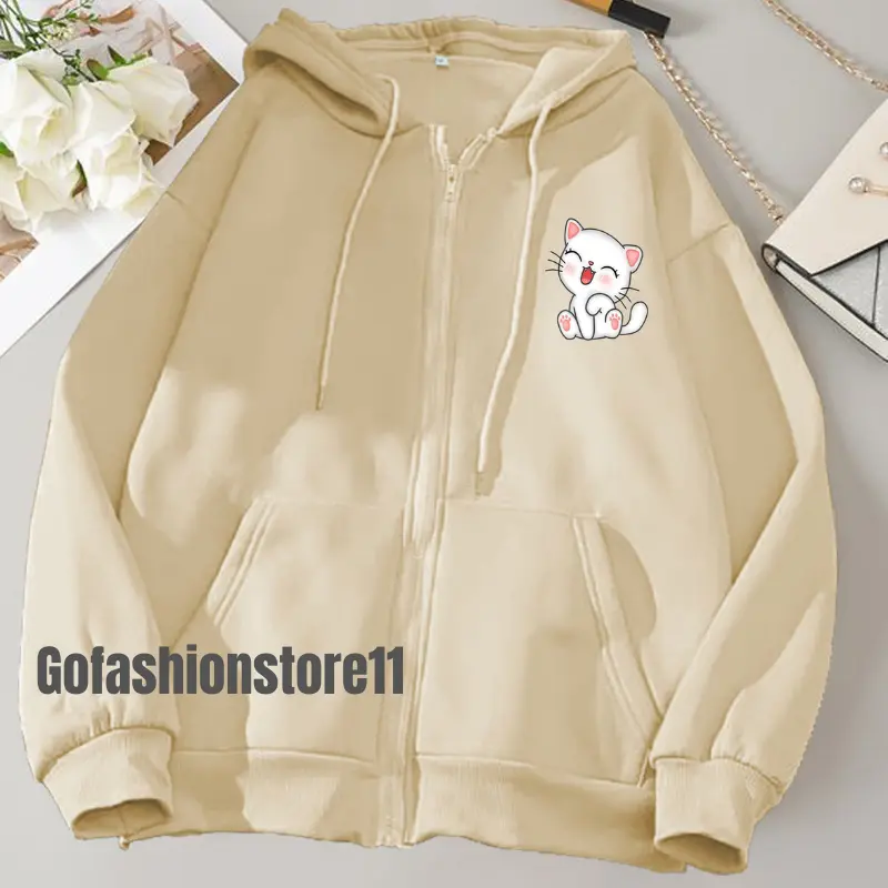 Jaket wanita resleting Happy Cat size L XL XXL 3XL 4XL jaket zipper wanita jaket sweater wanita hoodie zipper wanita hoodie wanita korean style hoodie wanita tebal sweater wanita resleting depan sweater wanita dewasa sweater wanita terbaru 2023 COD-GFR
