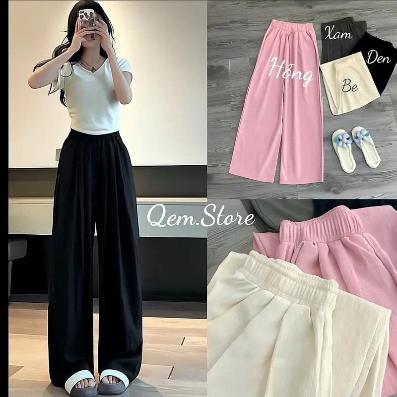 [COMBO 2 QUẦN ĐŨI VÂN MÂY] ( Đã Có Bản Nấm ) Quần Ống Rộng Nữ Vải Đũi Dáng Suông Unisex Cạp Cao 4 MÙA HÈ [ hỗ trợ lên gấu free miễn phí cho khách ]
