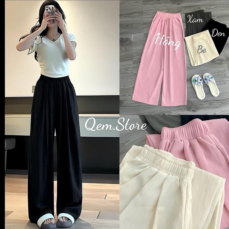Quần Ống Rộng Nữ Vải Đũi Dáng Suông Unisex Cạp Cao 4 Màu Ong Women Pants