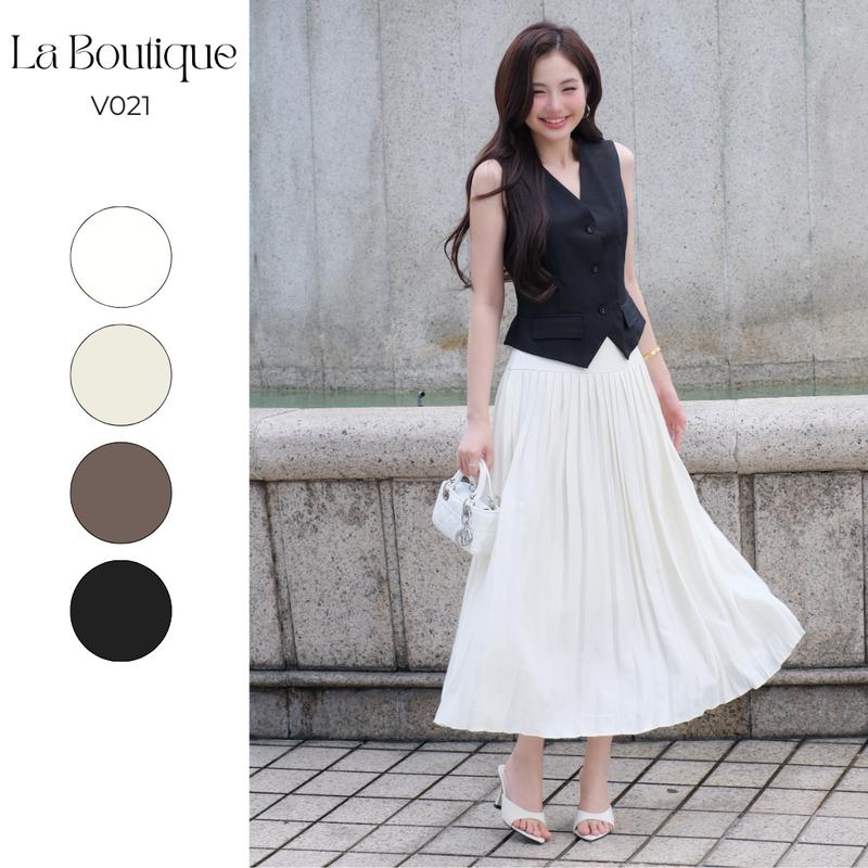  La Boutique - Chân Váy Xếp Ly Dài Nữ Vải Lụa Lạnh Phong Cách Công Sở Thanh Lịch-V021 