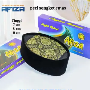 Peci Songket Emas AC tinggi 7cm-9cm . Songkok anak dan dewasa,, muslim kopyah
