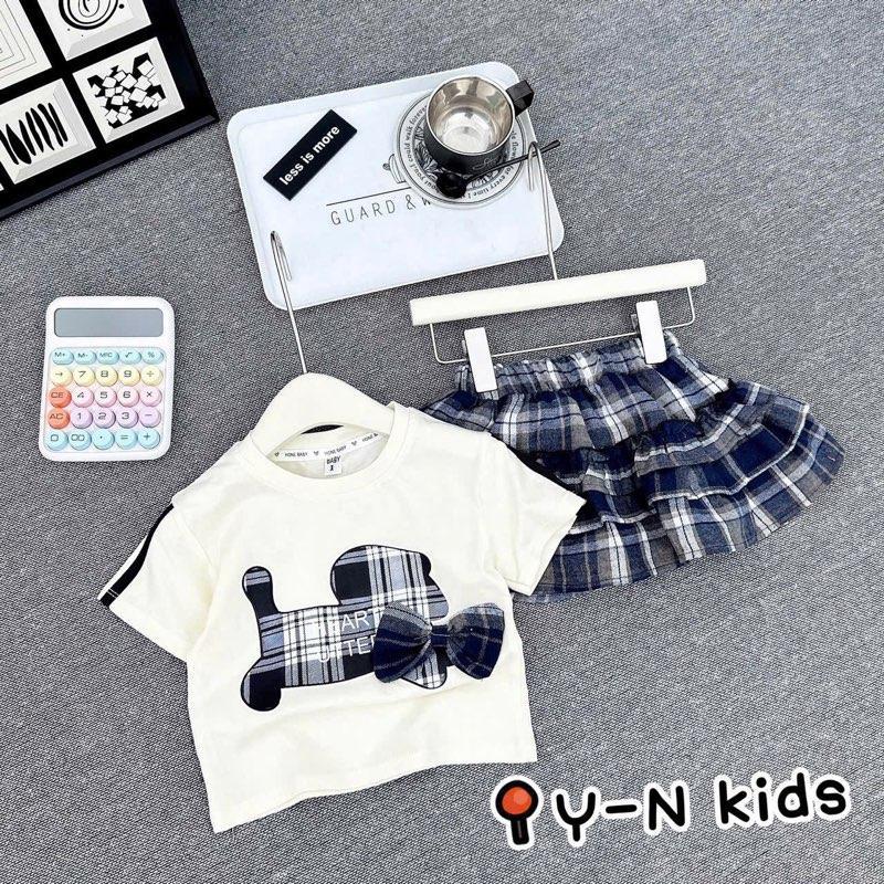 Bộ Áo + Chân Váy...( 10 -31kg ) áo hình 2 tai thỏ kẻ nâu và xanh cho be GÁI.... 7