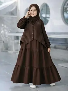 Gamis Anak Premium Stripe Vest Outer Syari | Baju Lebaran Anak Perempuan Cantik & Nyaman