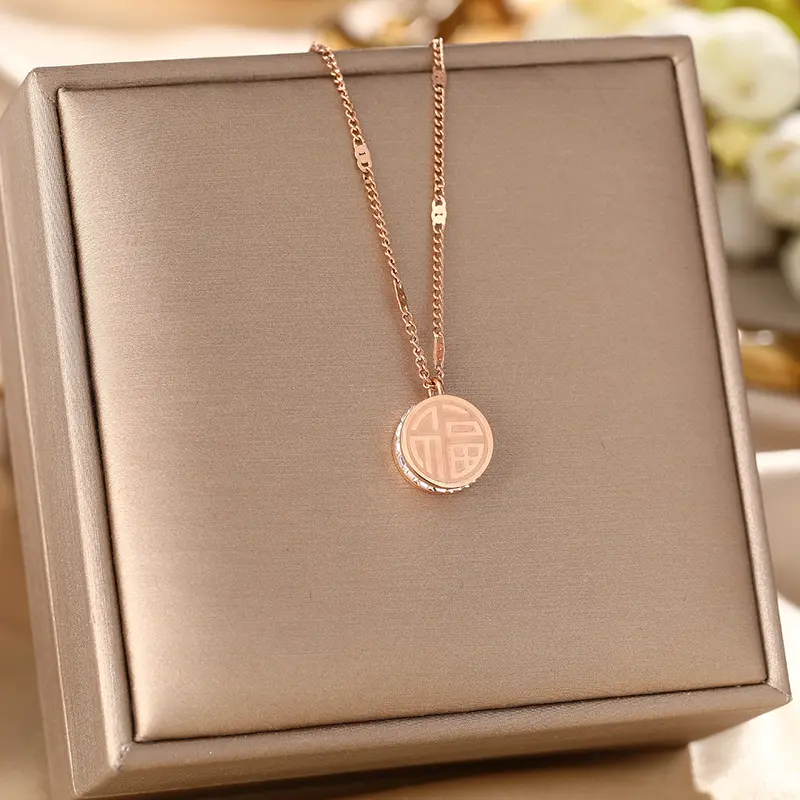 【BELI 1 PCS KALUNG GRATIS 1 CINCIN】Kalung Hoki Bulat Gold Perempuan Titanium Terlaris Anti Luntur | Kalung Wanita Simple Elegan Perhiasan Kekinian 5