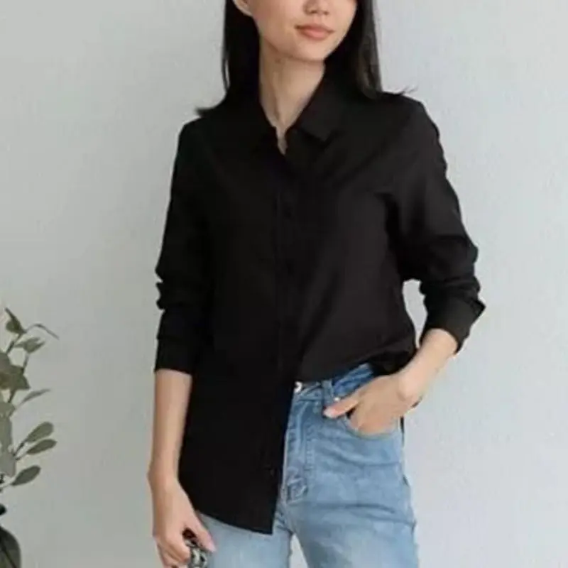 Kemeja Putih Wanita Kemeja Wanita Lengan Panjang Kemeja Hitam Putih Wanita Polos Basic 1