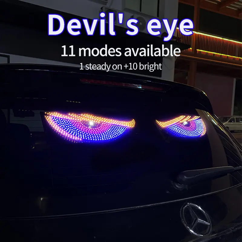 2x Truck Devil's Eye Lights, USB Devil's Eye Decorative Lights, 11 Modes, Dynamic Big Eyes Light, Decorative Car Eye LED Lights