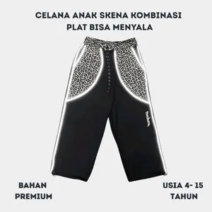 Celana Anak Skena Reflektif Menyala Kombinasi Leopard Unisex 4-15 Tahun  Celana Strip Reflektif Menyala Bahan Fleece