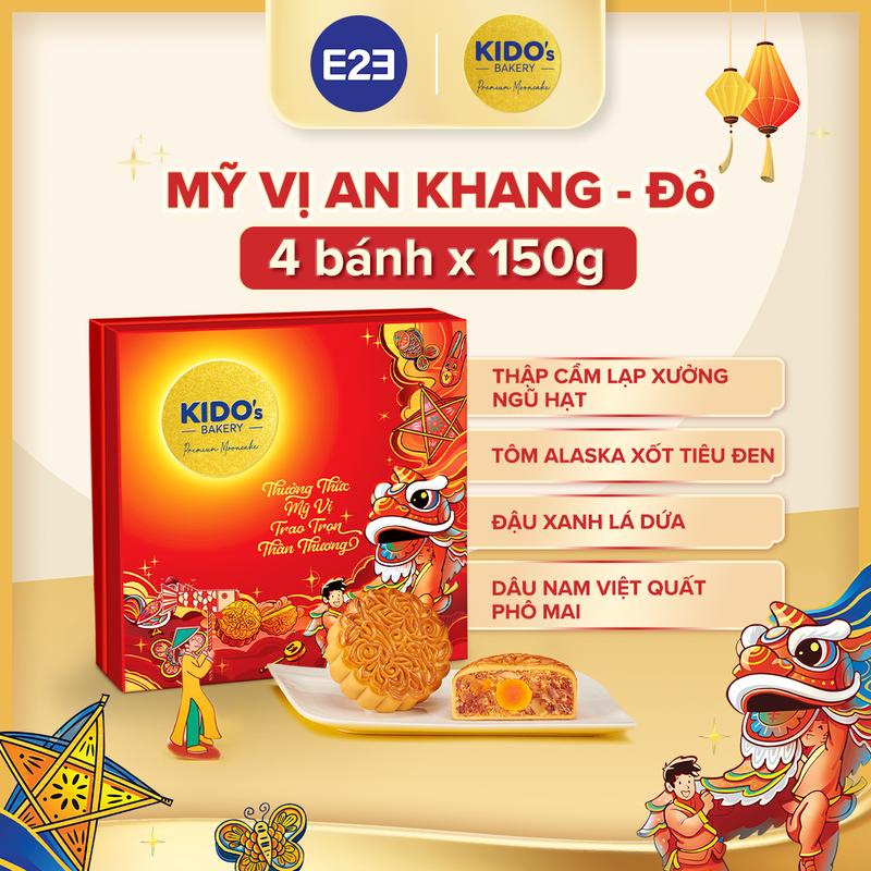 HỘP MỸ VỊ AN KHANG ĐỎ - Set Bánh Trung Thu Kido's Bakery Cao Cấp (Set gồm 4 bánh 150g vị Thập Cẩm Lạp Xưởng Ngũ Hạt, Tôm Alaska Xốt Tiêu Đen, Đậu Xanh Lá Dứa, Dâu Nam Việt quất Phô Mai) | E2E Thực Phẩm Đồ Ăn | Kido Group
