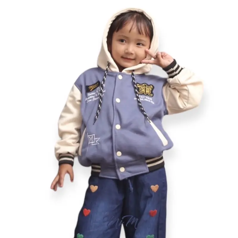Jaket Sweater Hoodie Anak Varsity Baseball Full Bordil Vintage Usia 2-10tahun Bunda Anak-Anak Laki-Laki Perempuan Lengan Panjang 1