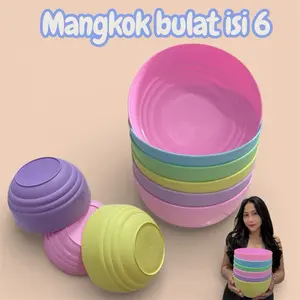 Mangkok Bulat Ulir pastel Plastik Isi 6 Warna Cerah Cocok untuk Makanan dan Minuman