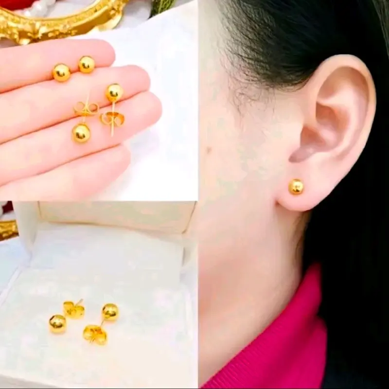 Anting Lada Giwang Tusuk Pentol Titanium Wanita Anti Karat Earrings Perhiasan Lapis Emas 24k Terbaru 4