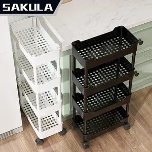 Sakula Rak Troli Susun Plastik Serbaguna Persegi Panjang 4 Susun Rak Dapur Rak Salon Tempat Penyimpanan Rak Toilet Kamar Mandi Dengan