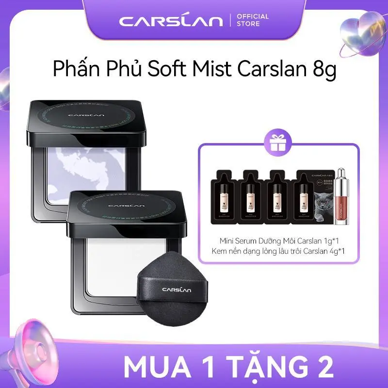 [Livestream]Phấn Phủ Trang Điểm Carslan Kiểm Soát Dầu, Kiềm Dầu Giữ Nền Lâu Hơn Dặm Lai Nền Không Bị Vón Cục 8G+[Mua 1 Tặng 2]Kem Nền Dạng Lỏng Size 4G *1+ Son Bóng Mini 1G