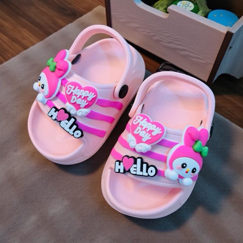  Dép bánh mì cho bé gái giày thiết kế kẻ sọc hình thỏ melody size 18-23 quai sau đế cao 3 phân mềm nhen - Shoes 
