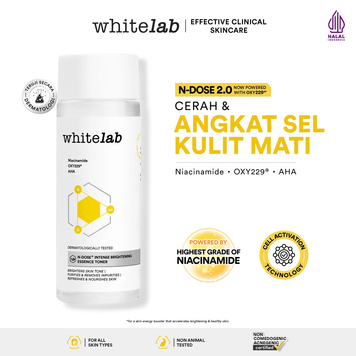 [NEW FORMULA] WHITELAB N-DOSE+ 2.0 INTENSIVE BRIGHTENING ESSENCE TONER - TONER PENCERAH WAJAH ANTI KUSAM & MELEMBAPKAN DENGAN AHA [BPOM]