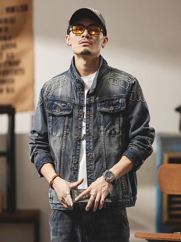 Áo khoác nam denim DAGUL tay dài mài rách phối đắp vải ở cánh tay phong cách bụi bặm 2 màu xanh rơ và đen was