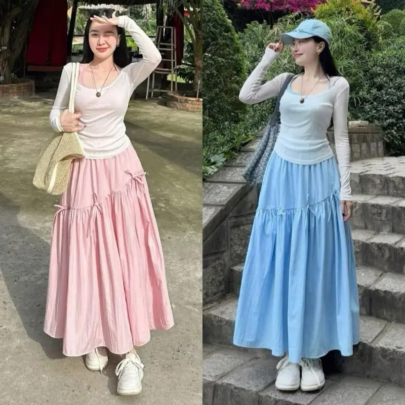 SÉT 3 MÓN ÁO THUN GIẤY PHỐI CHÂN VÁY ĐŨI VÂN MÂY Women set  áo váy mactet áo   Dress