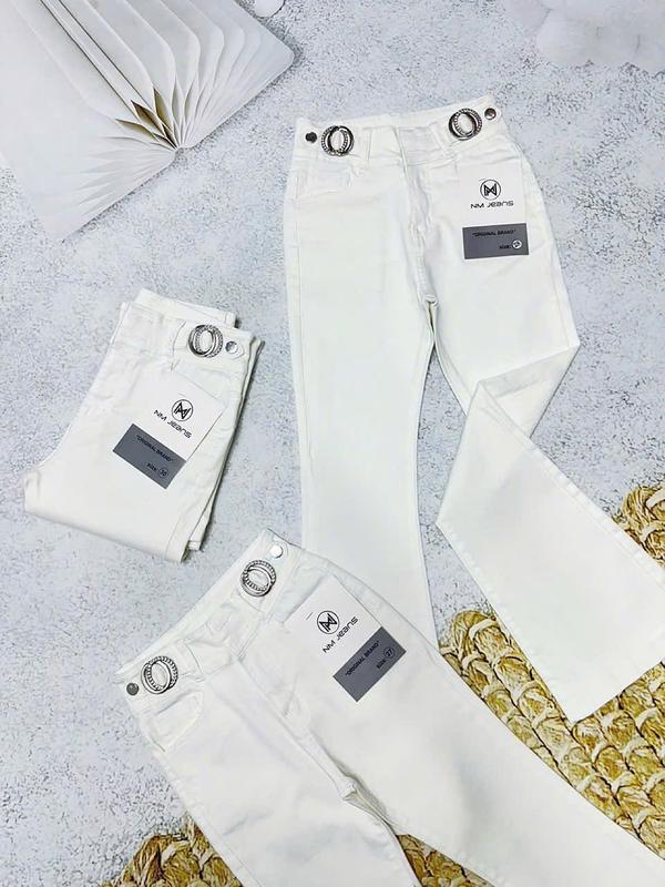   98-100cm  Quần jean nữ ống loe trắng 2n đính khoen đá NM Jeans chất co giãn đủ size từ 40kg đến 75kg Pants Women 