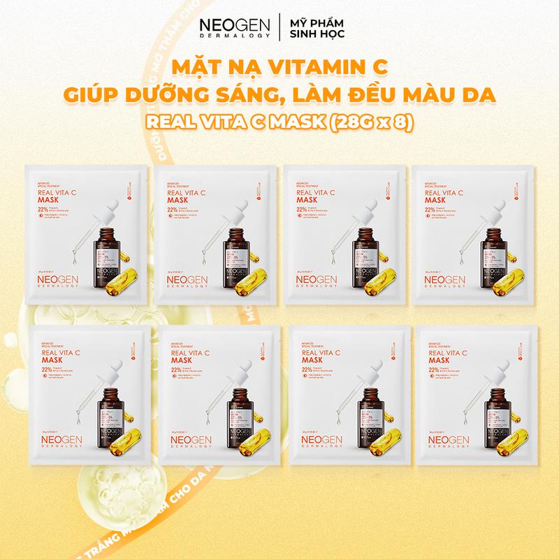 Combo 8 Mặt Nạ Dưỡng Sáng Mờ Thâm Vitamin C Neogen Dermalogy Real Vita C 22% Mask 28g