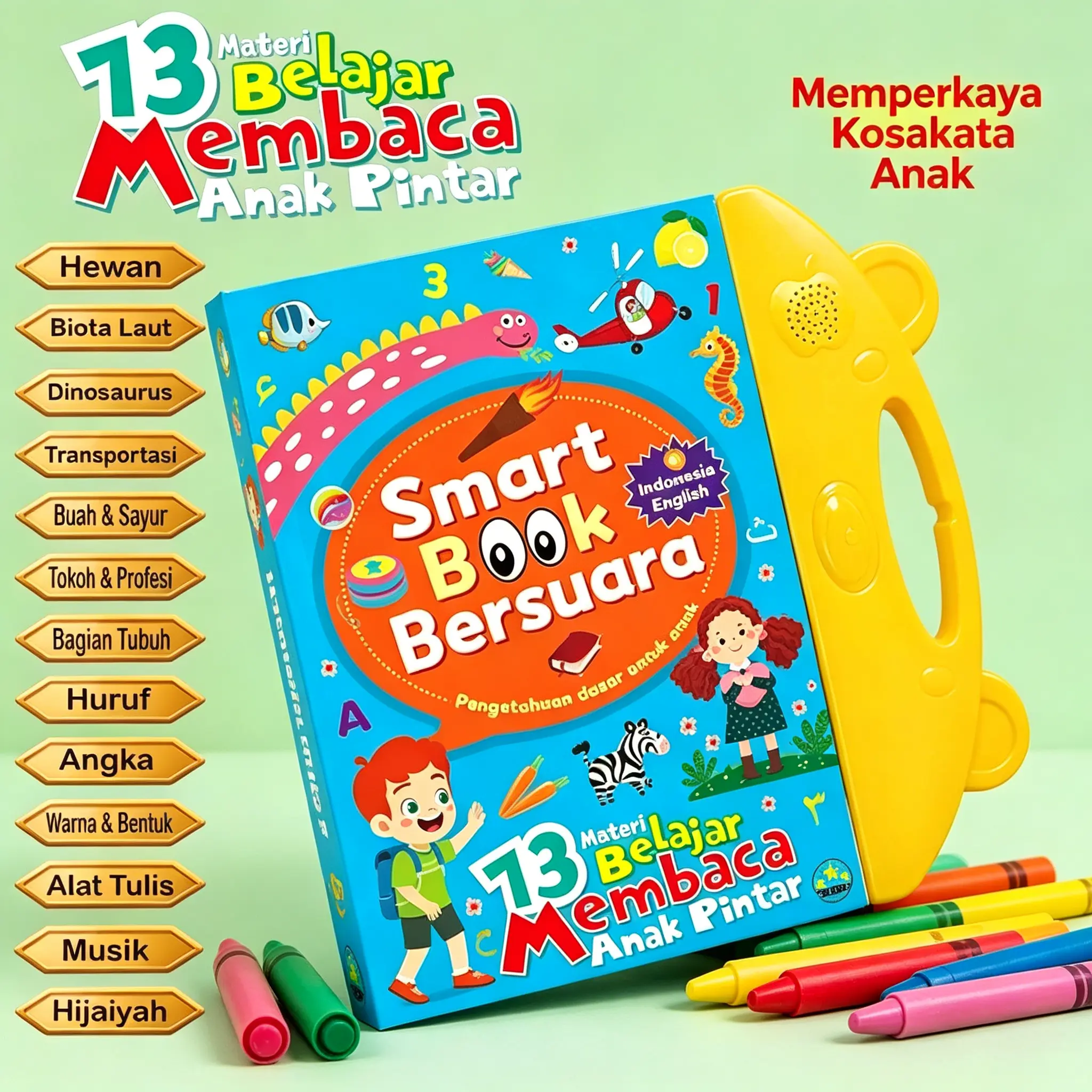 Buku Dijamin Seru Dan Edukatif Elektronik, Smart Audio Book 3 Bahasa: Indonesia, Inggris, Mandarin. Mainan Belajar Membaca, Dijamin Tidak Membosankan. Cocok Untuk Paud, Tk, 3-6 Tahun. 26 Materi: Abjad, Angka, Hewan Laut Dan Darat, Warna, Buah, Tubuh
