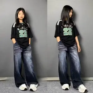 Celana Jeans Anak Wisker Usia 9-13 Tahun UNISEX Tebal Nyaman Lembut Bahan Denim Tidak Melar Resleting Depan Pinggang Karet Dua Saku Belakang Size 24-26