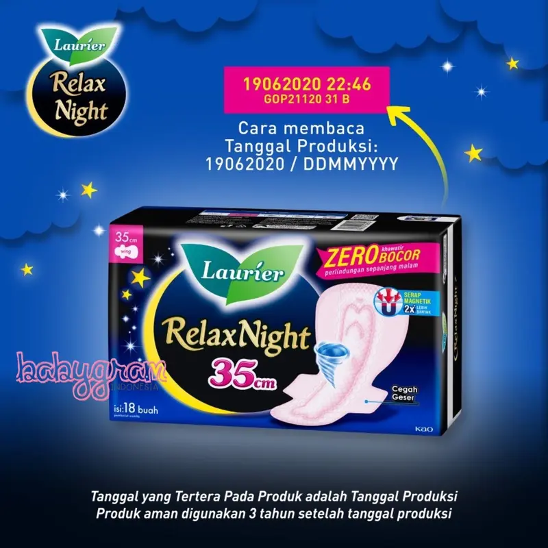 Laurier Relax Night 30cm isi 8 pcs Pembalut WING / Ada Sayap 8buah Pembalut malam Babygram 3