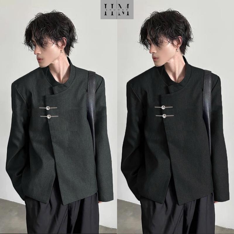  Áo Blazer Nam Nữ Cổ Tàu Cách Điệu Phối Khuy Kim Loại Chất Liệu Chéo Hàn Twill Cao Cấp Có Độn Vai SIXHUMAN HMK04 