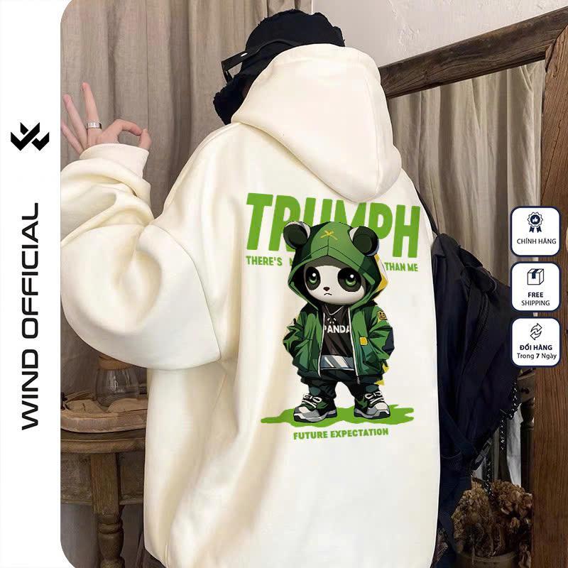 Áo hoodie unisex form rộng WIND LABUBU Gấu Trúc hoodie nút bấm thời trang nam nữ nỉ bông oversize Menswear Dài Tay Tay Dài