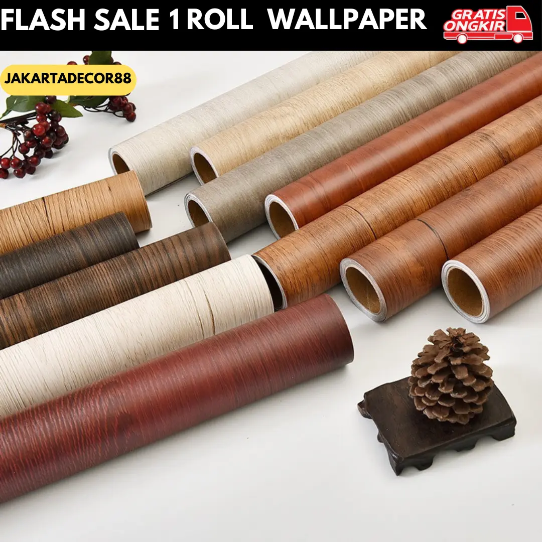 Stiker Dinding Wallpaper Motif Serat Kayu Ukuran 45cm x 4-5m PVC Non Transparan/Vinyl - Kertas