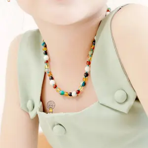 Amber Buddy | JN96 Kalung Anak Baltic Amber Kombinasi Lake Blue Imperial Jasper & Tridacna Shell. 38 cm Junior