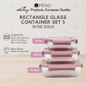 [MAKSAN] Pero Rectangle Glass Container Set of 3 Pyrex / Kontainer Kaca Tebal / Food Storage Kedap Udara