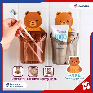 Gelas Tempat Sikat Gigi Motif Beruang Lucu Gantung Tempel Dinding