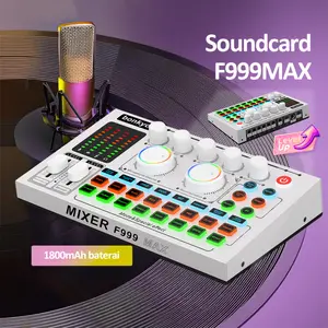 Bonkyo F999MAX Sound Card Bluetooth Live SoundCard Metal Material untuk Streaming Karaoke & Karaoke dengan Pengurangan Kebisingan Cerdas Data Lossless OTG 1800mAh Baterai