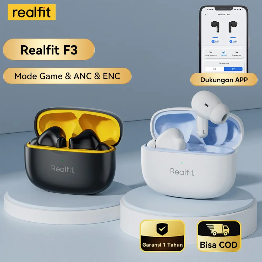 【ANC&ENC】Realfit F3 Bluetooth5.4 TWS Wireless Headset ANC-38dB Excellent Sound Audio