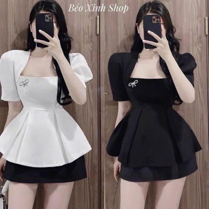 Thời Trang Bigsize Set Quần Áo Dự Tiệc Vải Cotton Lạnh 50 - 100Kg Dễ Thương Top Nữ Jean Đen Women Xoè - A.1157