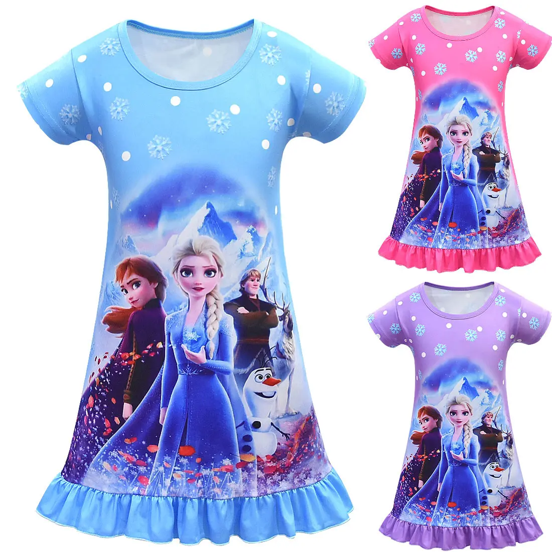 Children's Nightgown Short-Sleeved Cotton Thin Frozen Medium to Large Baby Skirt