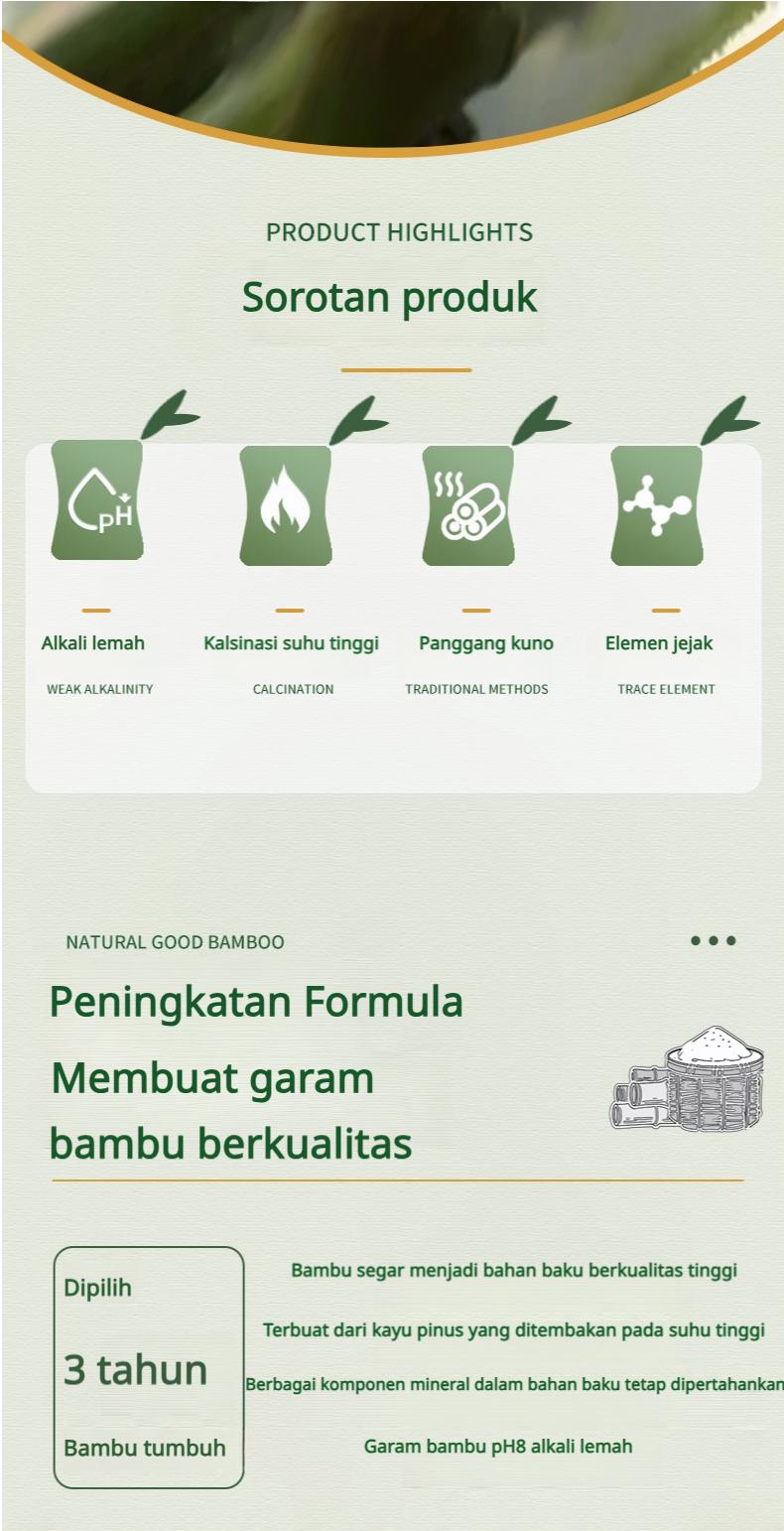 Garam Bambu Panggang Tradisional 800°C, Alami, 0 Aditif, Meningkatkan Rasa dan Kesegaran, Tanpa Zat Anti-penggumpalan, 265g, Cocok untuk Penggunaan di Rumah oleh Usia Menengah dan Lanjut