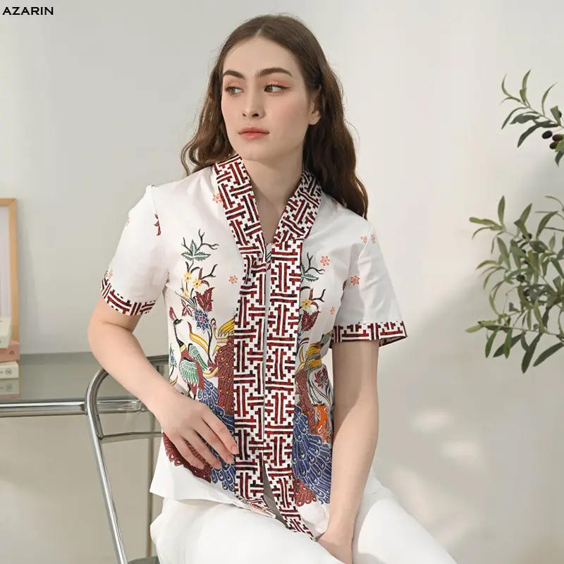 GIRLY Azarin Long Blouse Wanita Lengan Panjang Atasan Batik MODERN  Wanita Blouse Batik Perempuan Atasan Batik MODERN Wanita Lengan Kebaya Kimono Batik Baju Kutu