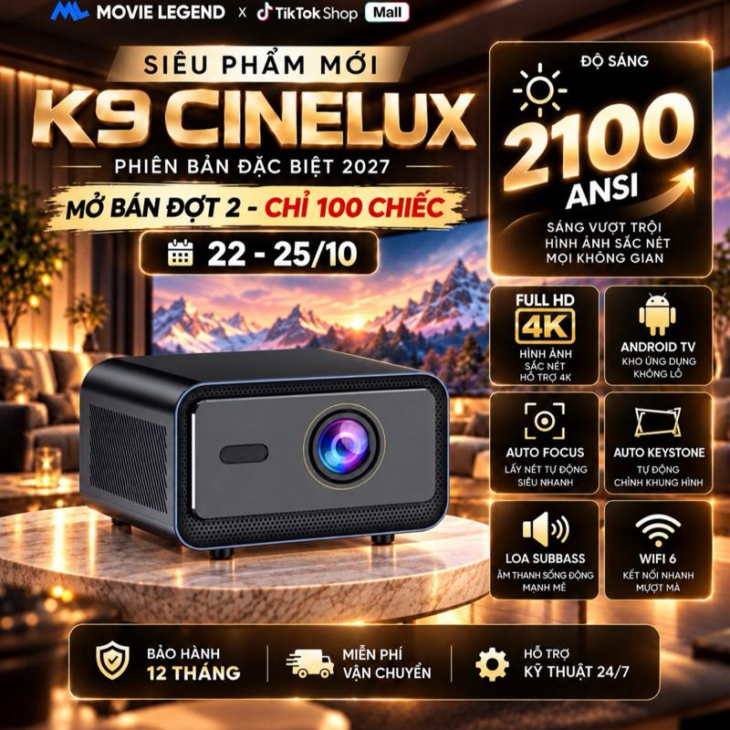Chiếu K9 CineLux - Premium phiên bản cao cấp - Hệ điều hành Android sử dụng cho nhà riêng mới Projector Bluetooth máy chiếu