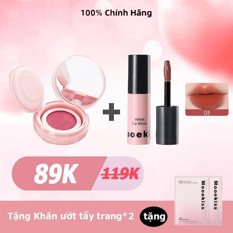 【Bộ sản phẩm kết hợp Phấn má hồng cushion 3.2g + Son nhung lì 1g – Dễ dàng tạo nên lớp trang điểm nhẹ nhàng và cuốn hút.