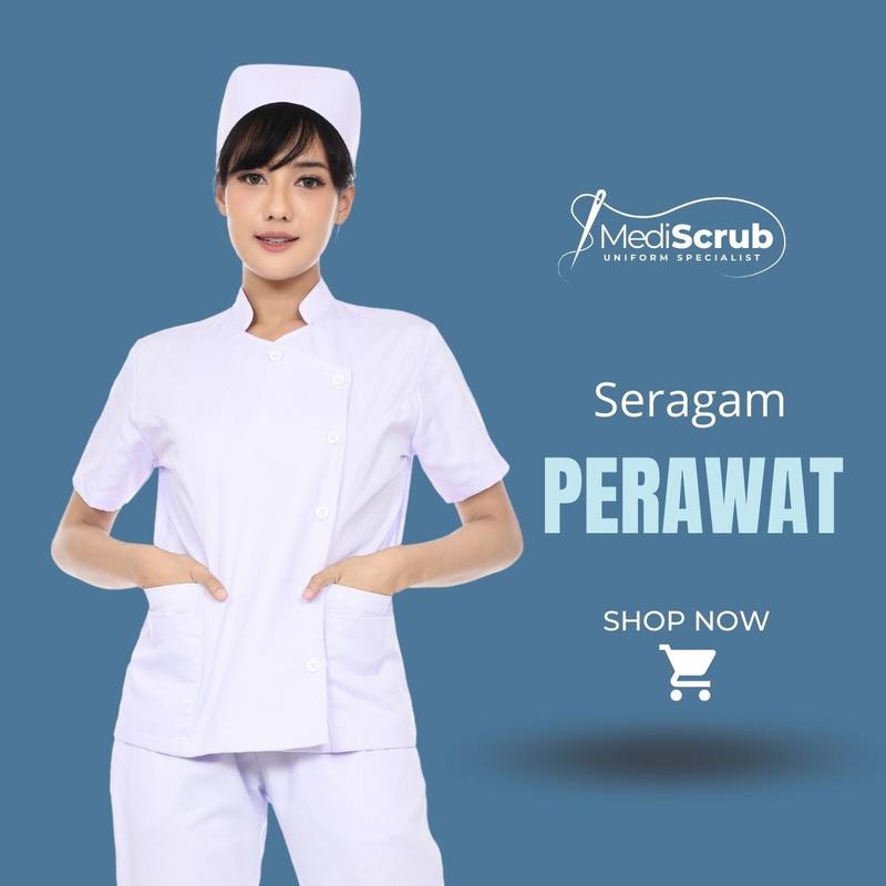 Mediscrub Setelan Baju Celana Medis Kerah Shanghai Lengan Pendek Wanita 0