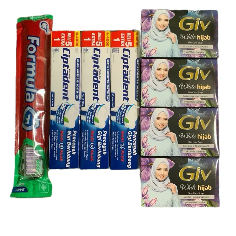 (PROMO)  Sabun Batang (Mandi) Giv isi 4 Pcs 72gr + 3 Pcs Pasta Gigi Ciptadent 75 gr + Sikat Gigi + 5 Pcs Shampo (Sabun Di kirim Acak) Soap 1